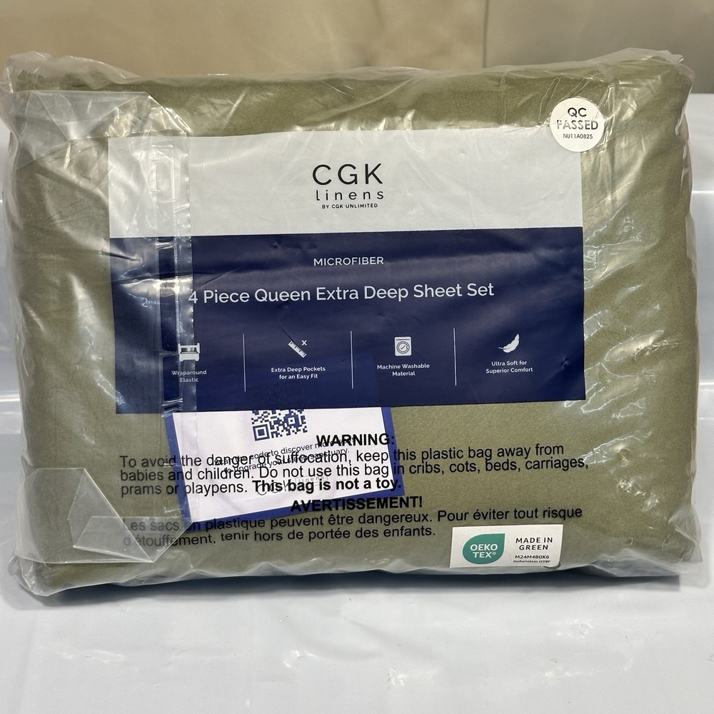 NEW CGK Unlimited Luxury Sheet Set‎ Green Queen Size Extra Deep Pocket